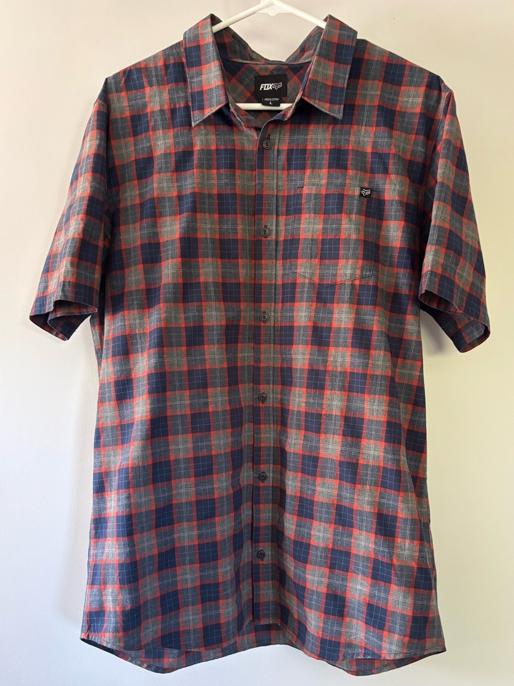 Fox Short-Sleeve Plaid Button-Down Shirt — Navy & Red